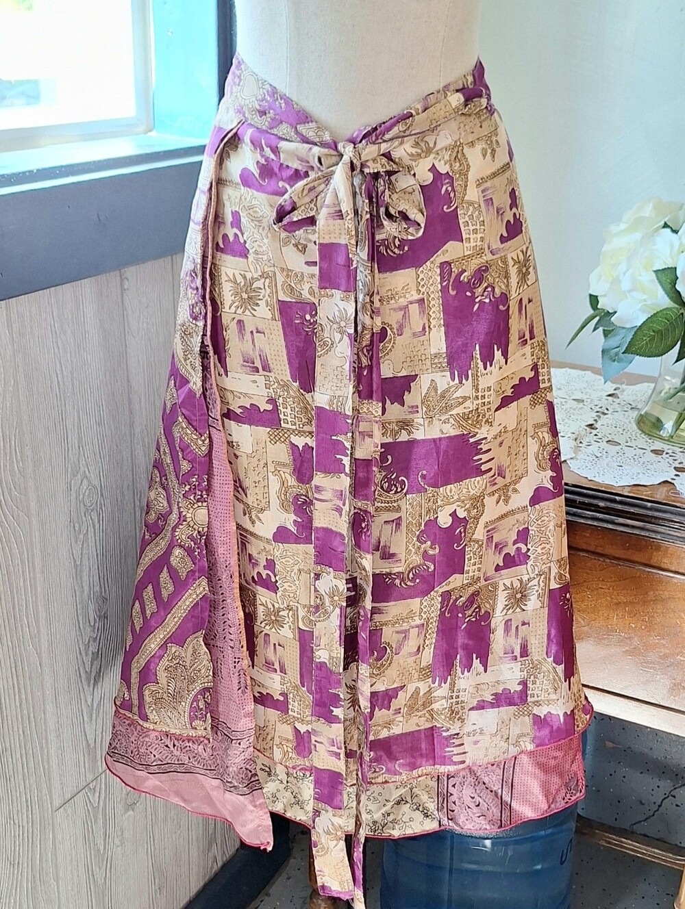 Boho Silk Blend Reversible Wrap Skirt or a "Magic Skirt" Size 30